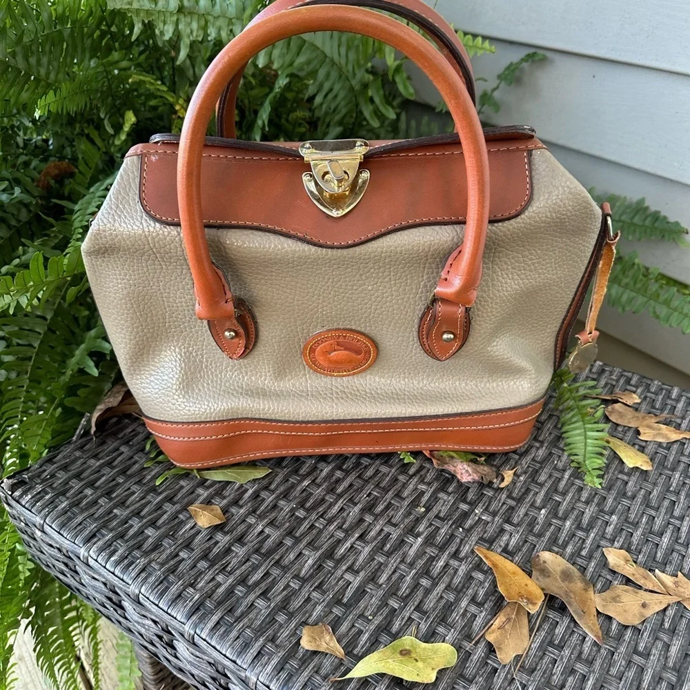 Authentic Dooney & Bourke Cream and Brown Satchel