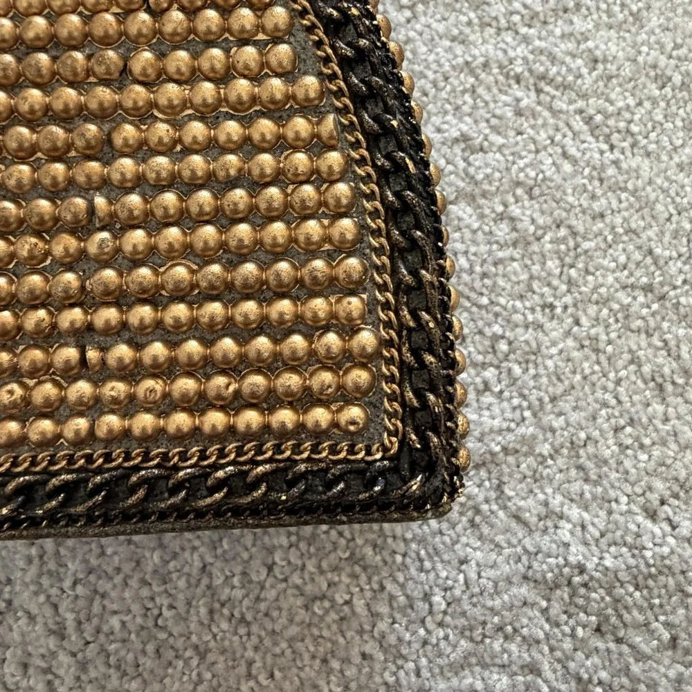 Mary Frances Beaded Mini Crossbody Bag Wearable Art Deco Gold Metal Suede Purse