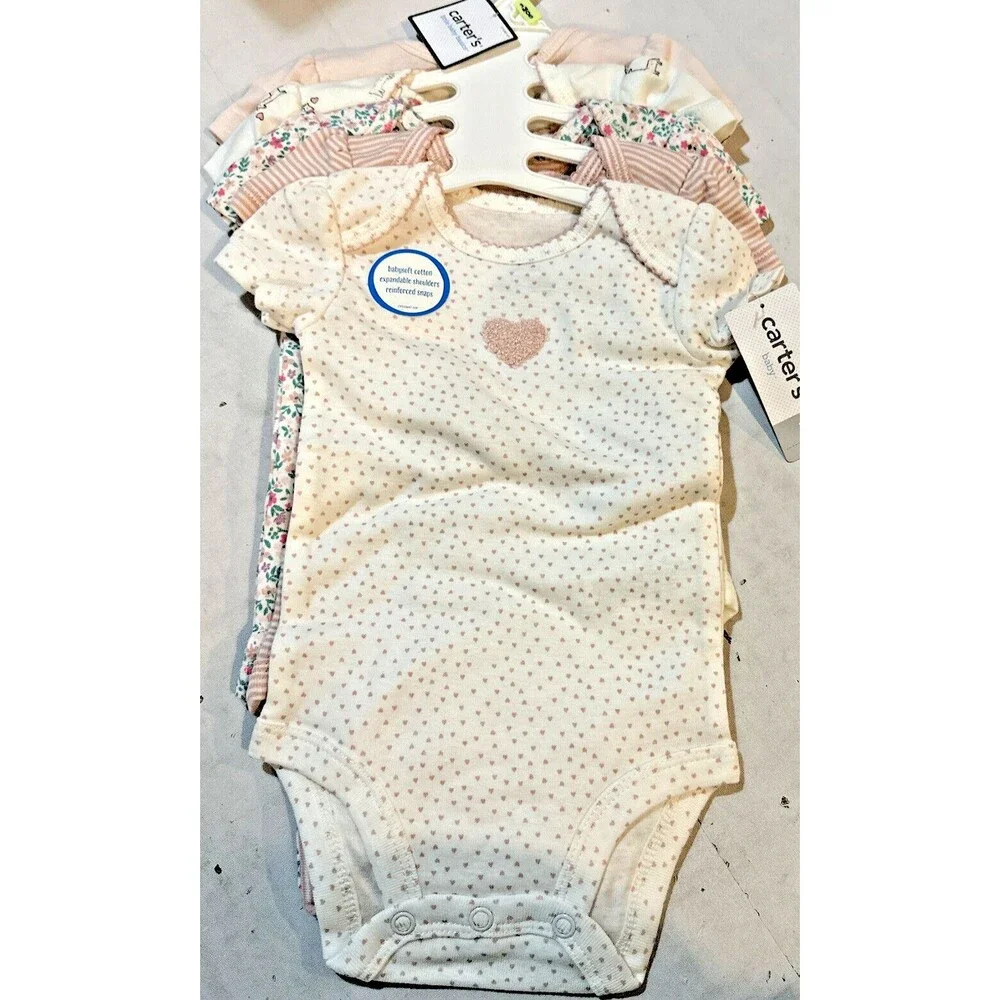 NEW CARTER'S Baby girl's Bodysuits Girl 5 Piece Set Hearts Flowers 18 mos