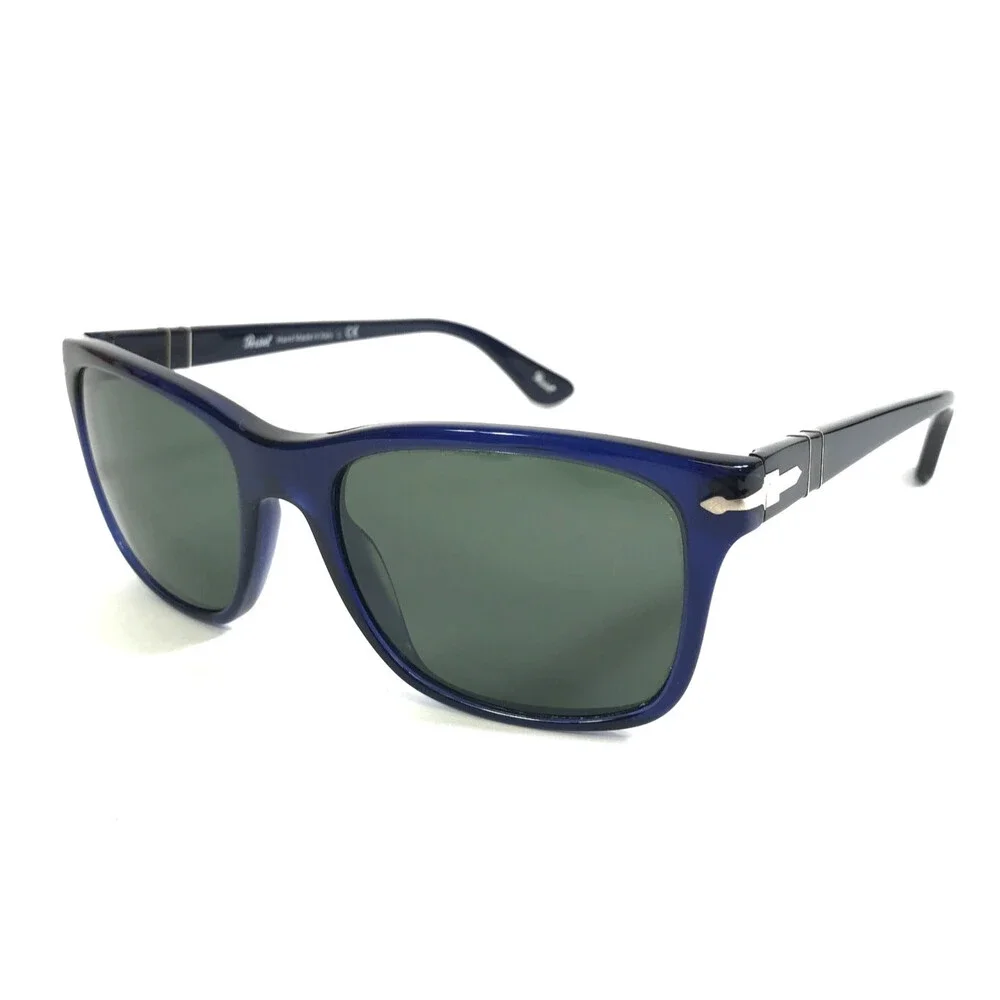 Persol Sunglasses 3135-S 181/31 Polished Blue Rectangle Frames with Green Lenses