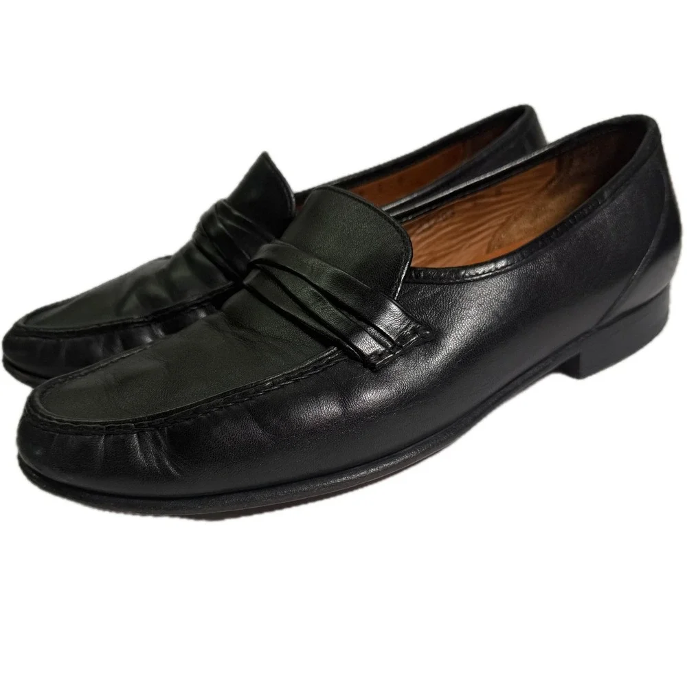 Allen Edmonds Bergamo Loafers Mens 9 D Black Leather Made in Italy Dress Shoes