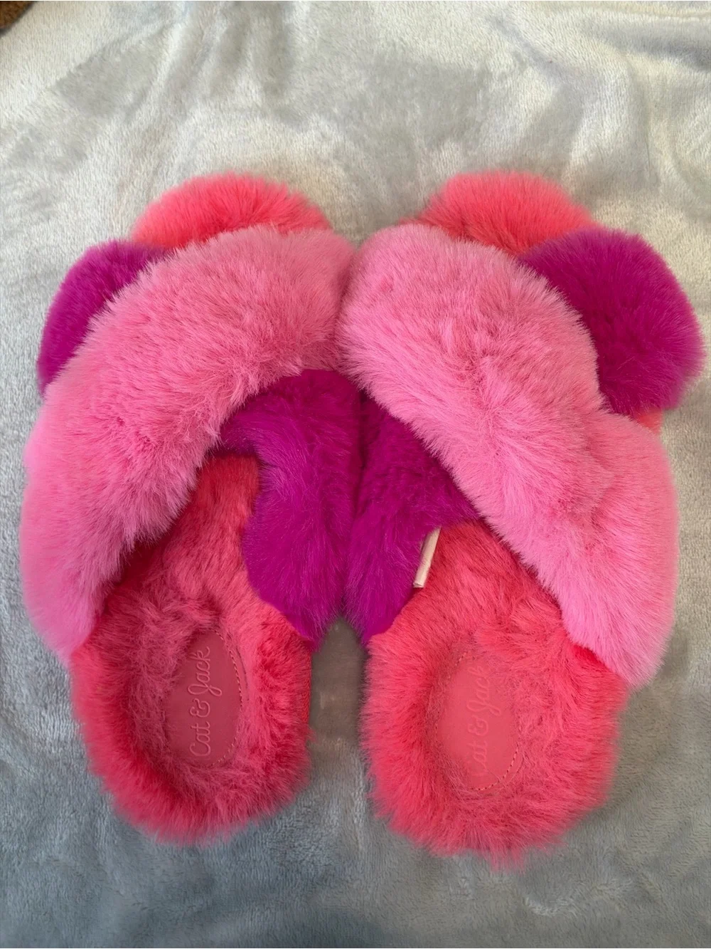 Cat & Jack Fuzzy Cross-Band Slide Slippers in Pink & Magenta