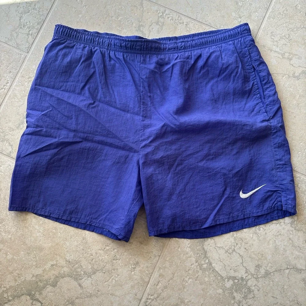 Vintage Nike Swim Shorts Mens Medium Purple Blue 90s Lined Nylon Bathing Suit