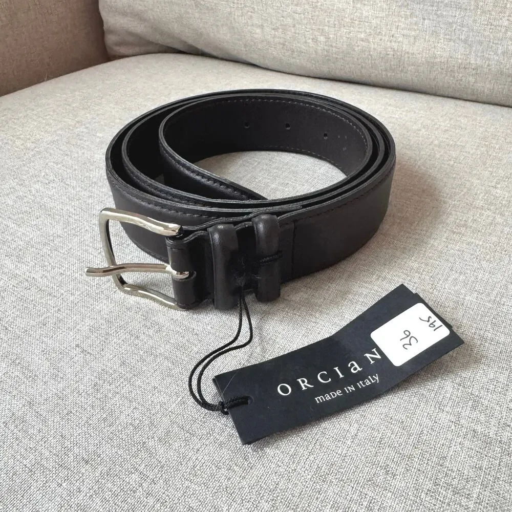 Orciani Bali Genuine Calfskin Leather Dark Brown Silver Buckle Belt 100 NEW 36