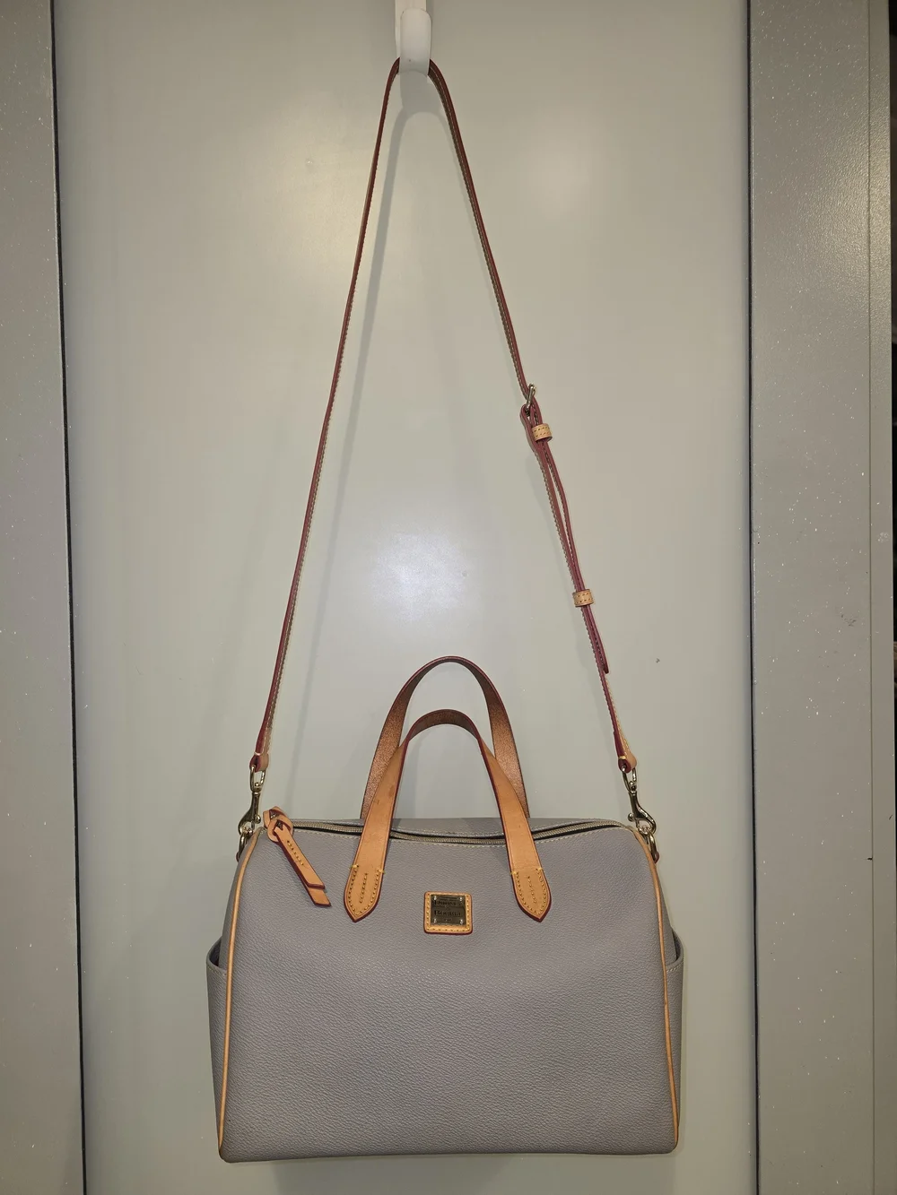 DOONEY & BOURKE Carley Olivia Satchel Grey Coated Cotton Barrel Bag Crossbody