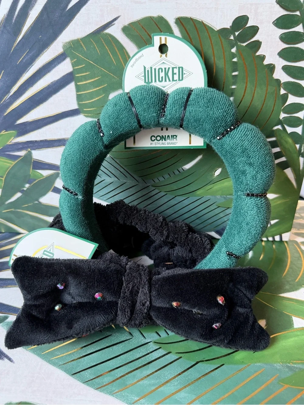 Scünci Wicked Elphaba Spa Headbands Green Black Bow Set of 2 NWT