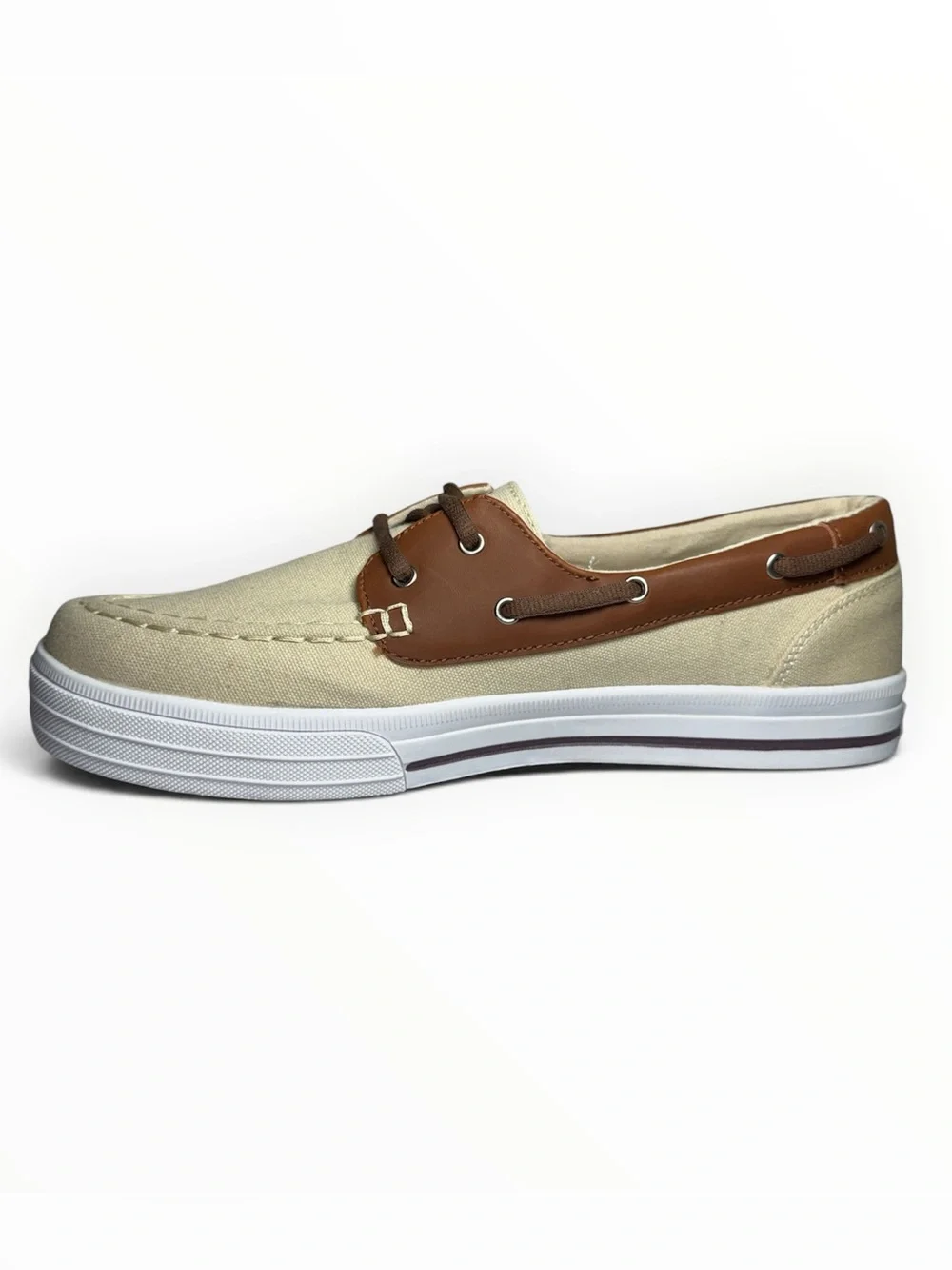 Men’s 12 Casual Boat Shoes Sneakers Cream Canvas Brown Trim NWOT U.S. Polo Assn.