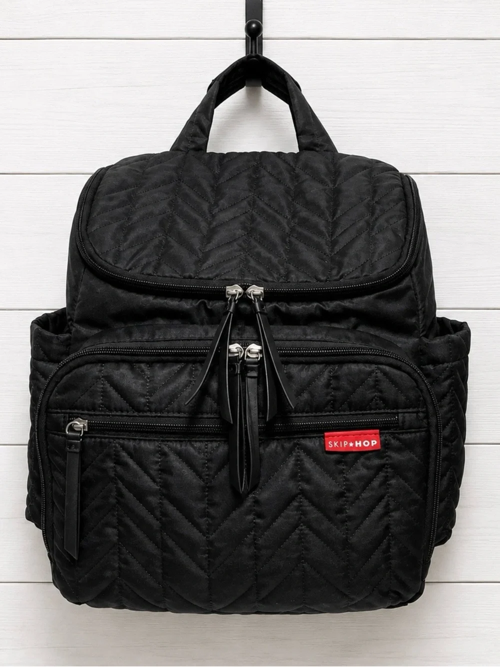 Skip Hop Black Quilted Diaper Bag Backpack With Changing Pad