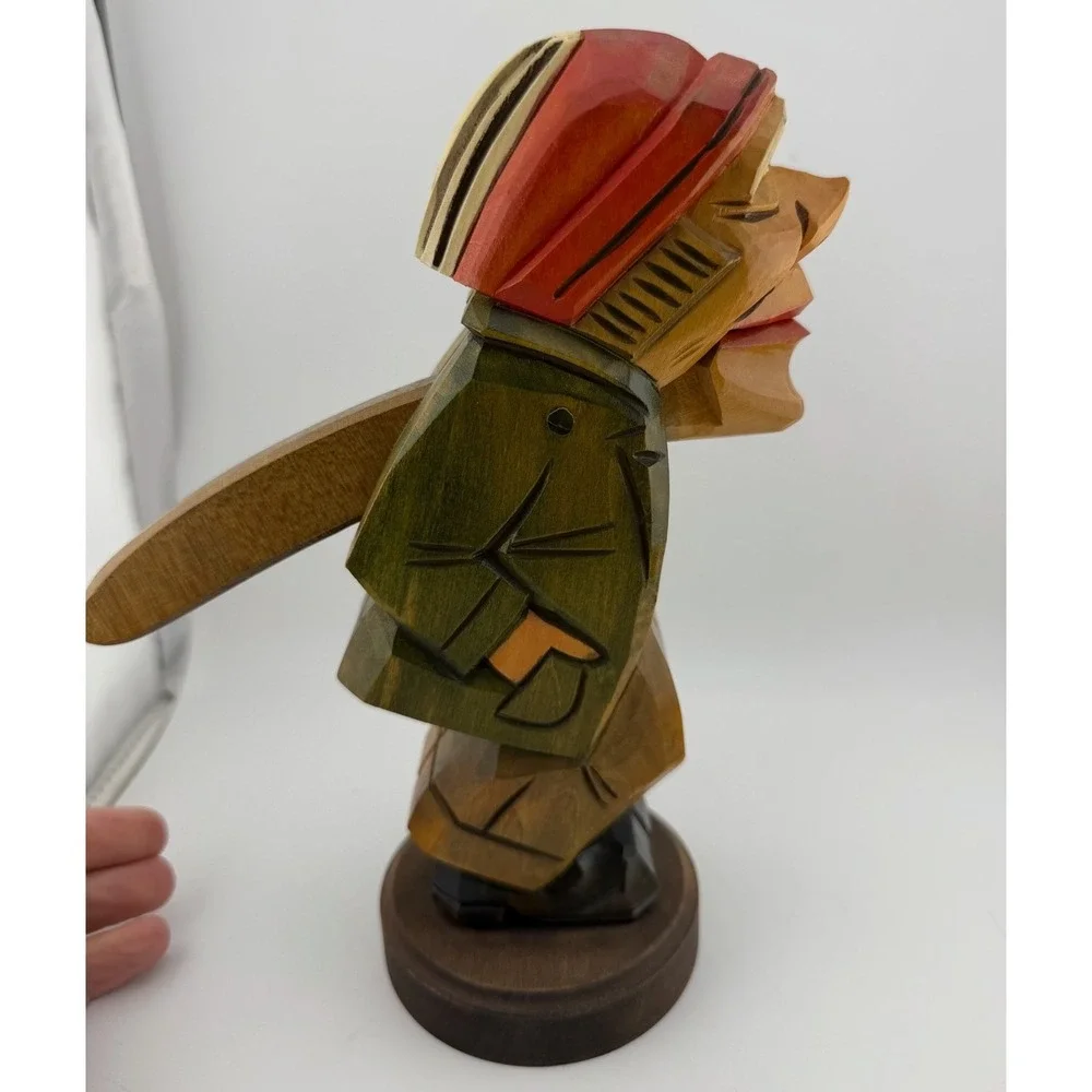 Vintage German Folk Art Wooden Nutcracker Hand Carved Art Lever