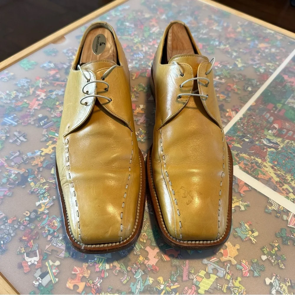 Mezlan Leather Derby Shoes w/ Exposed Stitch Detail