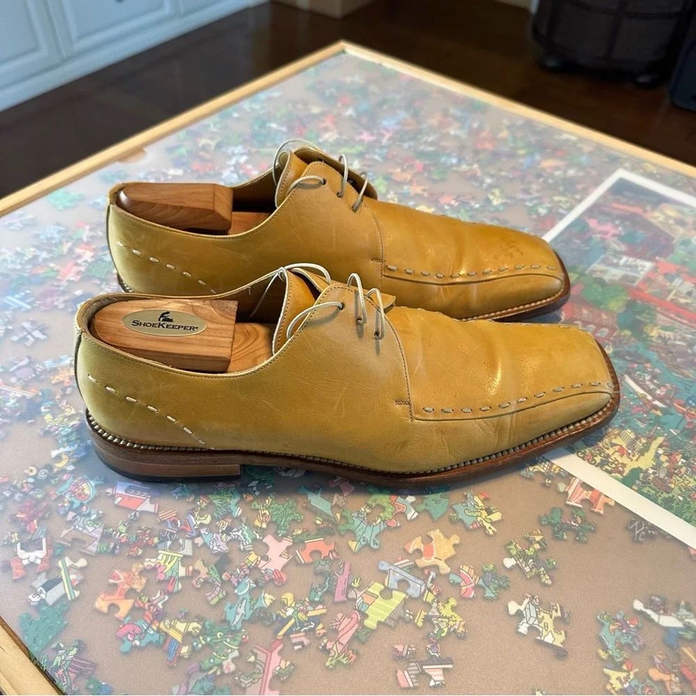 Mezlan Leather Derby Shoes w/ Exposed Stitch Detail