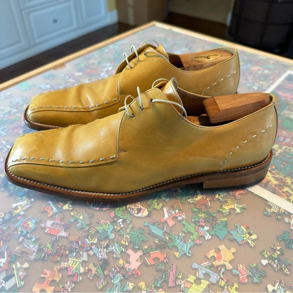 Mezlan Leather Derby Shoes w/ Exposed Stitch Detail