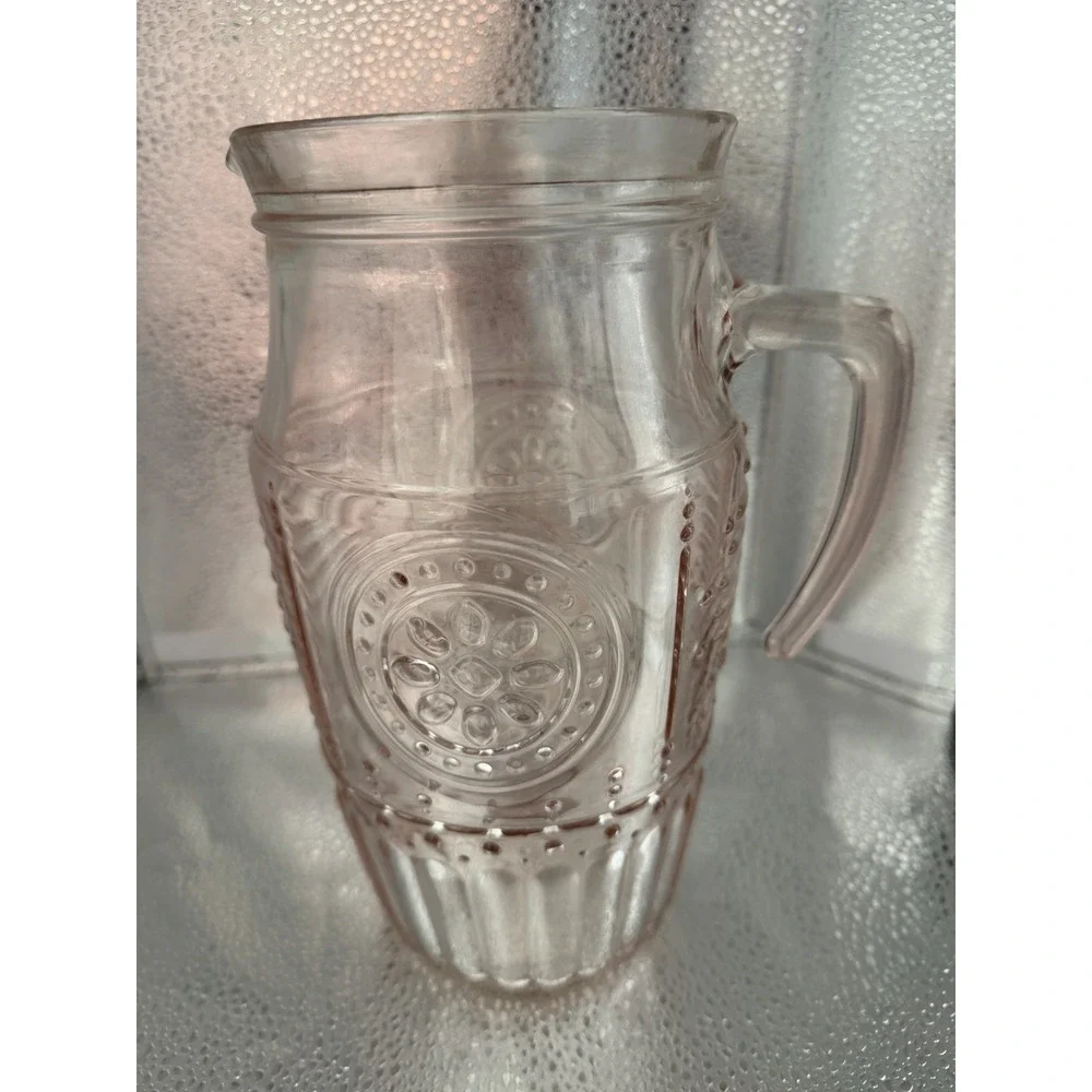 BORMIOLI ROCCO Romantic Pink Rose Glass Pitcher Carafe 1.8 Liter 60oz ITALY