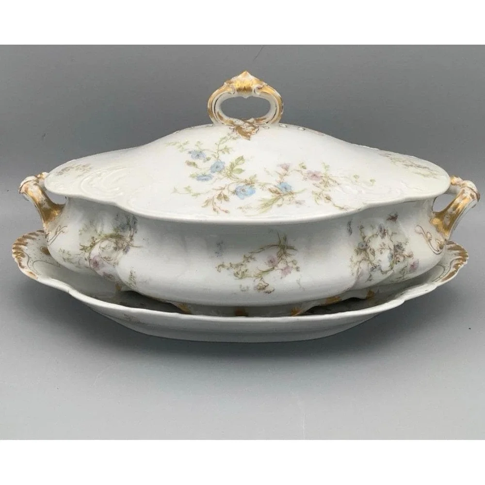 Antique‎ Theodore Haviland Limoges Covered Vegetable Bowl and Under Plate