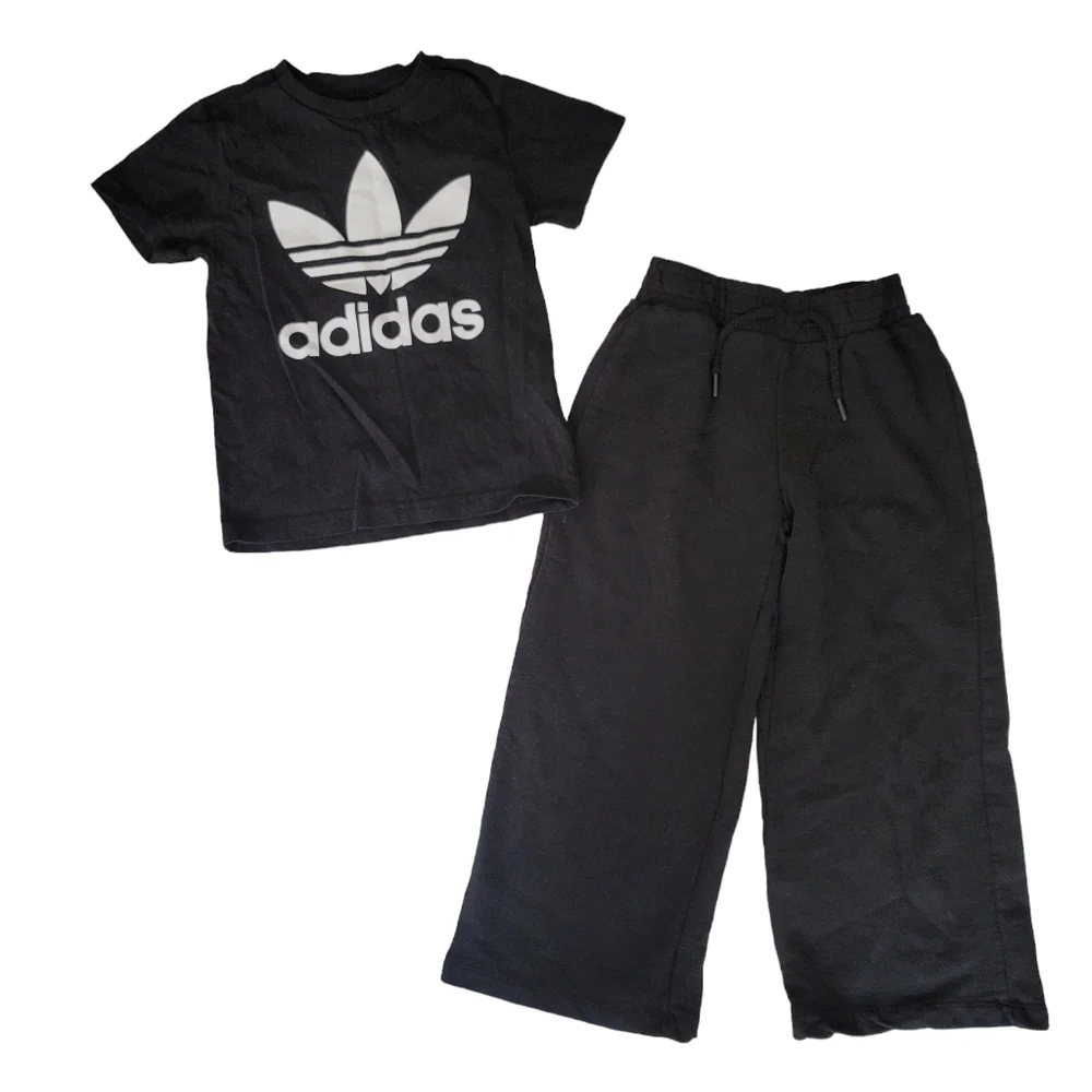 Adidas Zara Girls Black‎ Minimalist Streetwear Casual Outfit Trefoil Shirt Pants