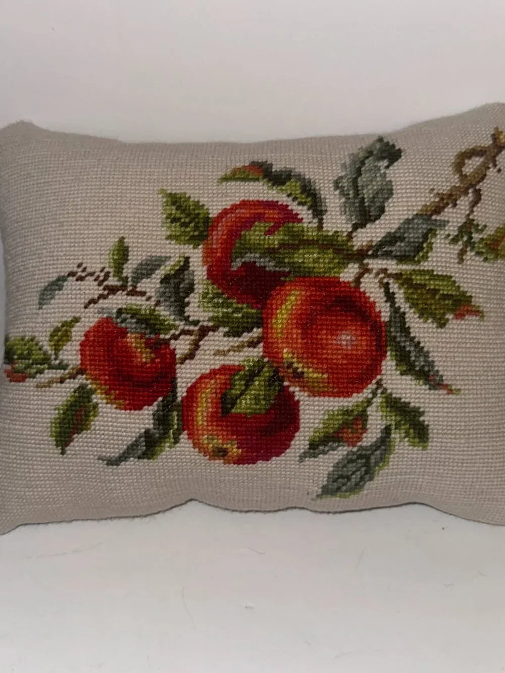 VTG handcrafted Needlepoint Pillow Apples on a Branch Rectangle 13