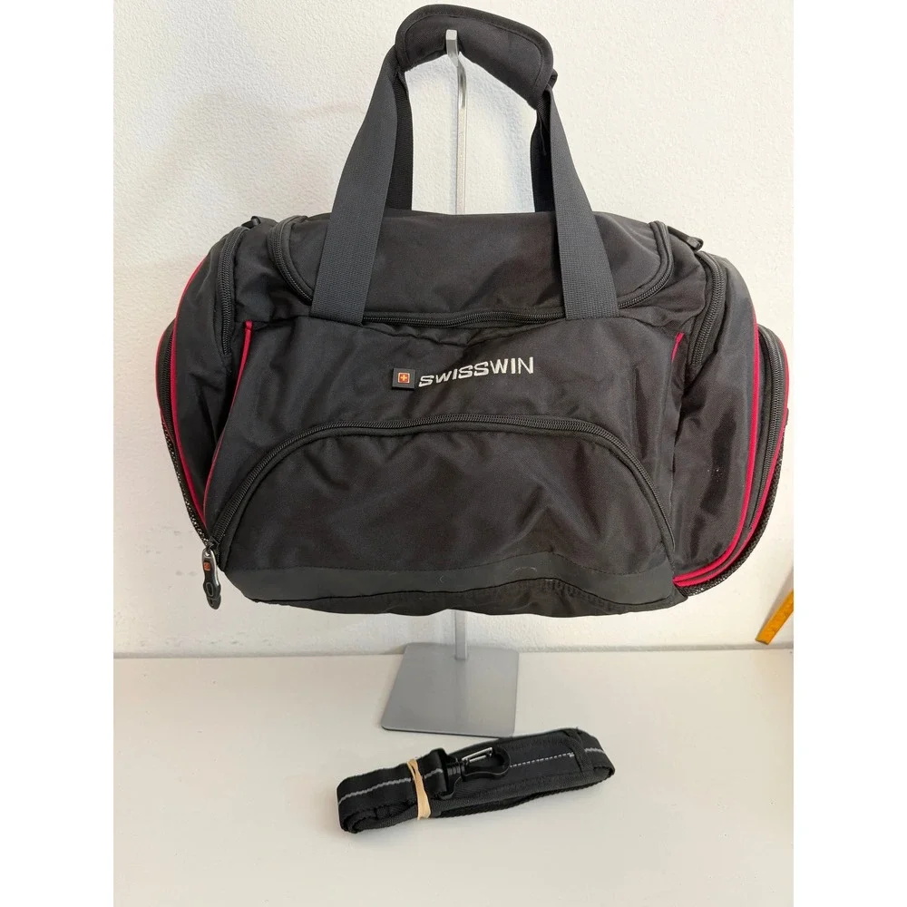 Swisswin Black Red Duffel Bag Travel Gym‎ Overnight Weekend Carry On Luggage