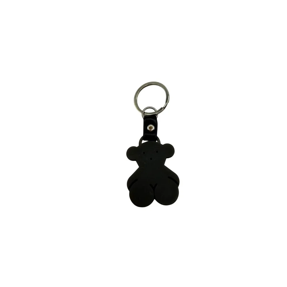 Tous Bear Black Purse Charm Matte‎ Rubber Leather Strap Silver Tone Ring