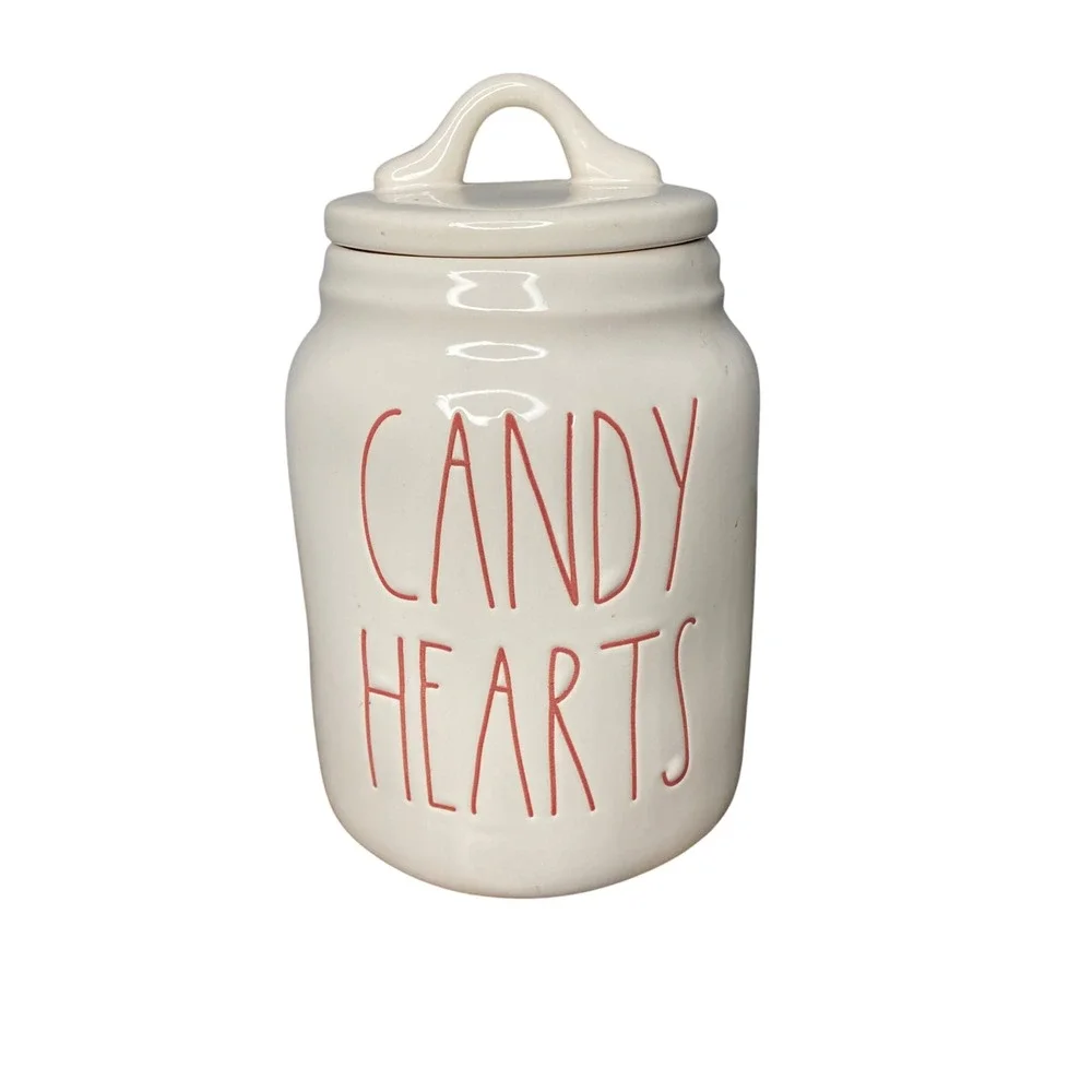 Rae Dunn‎ Candy Hearts Ceramic Jar with Lid Valentine's Day Kitchen Decor