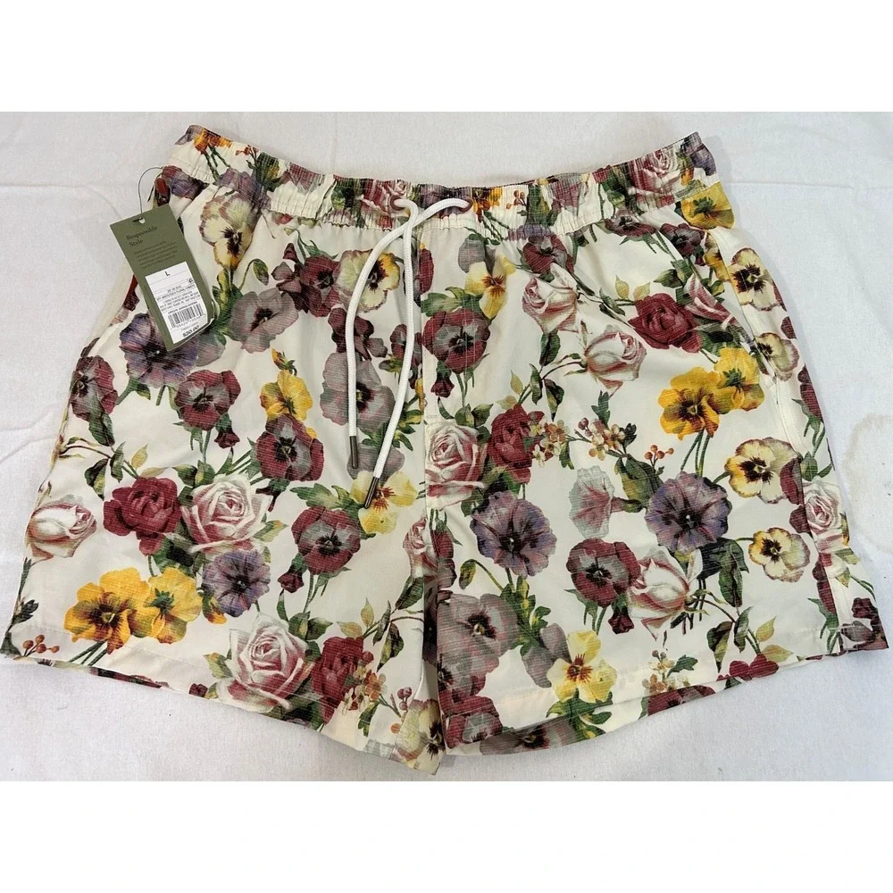 NWT Goodfellow & Co. Men's S Multi-color Floral Drawstring Swim‎ Trunks Sz L