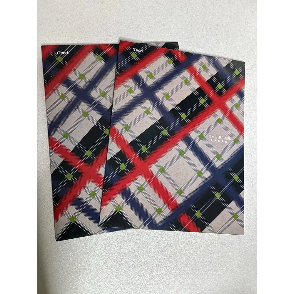 Vtg Mead Five Star Pocket Paper Folder Lot‎ Of 2 Plaid School 80s Trapper Keeper
