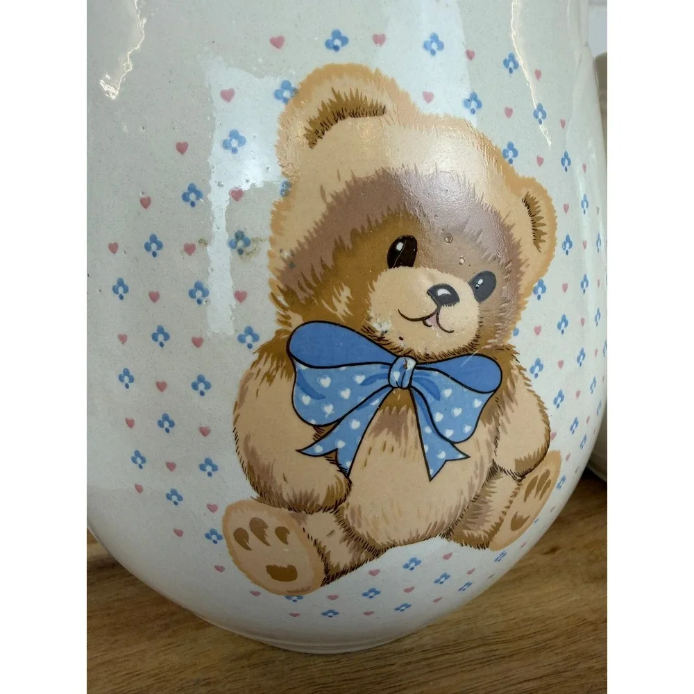 Cream Ceramic Bear Canister Set with Blue Accents - 2 Piece