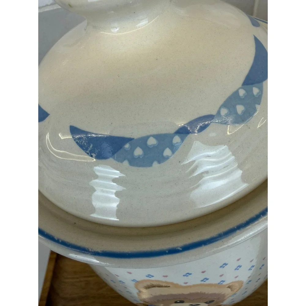 Cream Ceramic Bear Canister Set with Blue Accents - 2 Piece