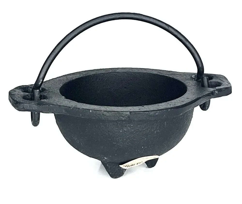 Cast Iron Cauldron Halloween Decor Handle Incense Smudging Pot Candle Holder New