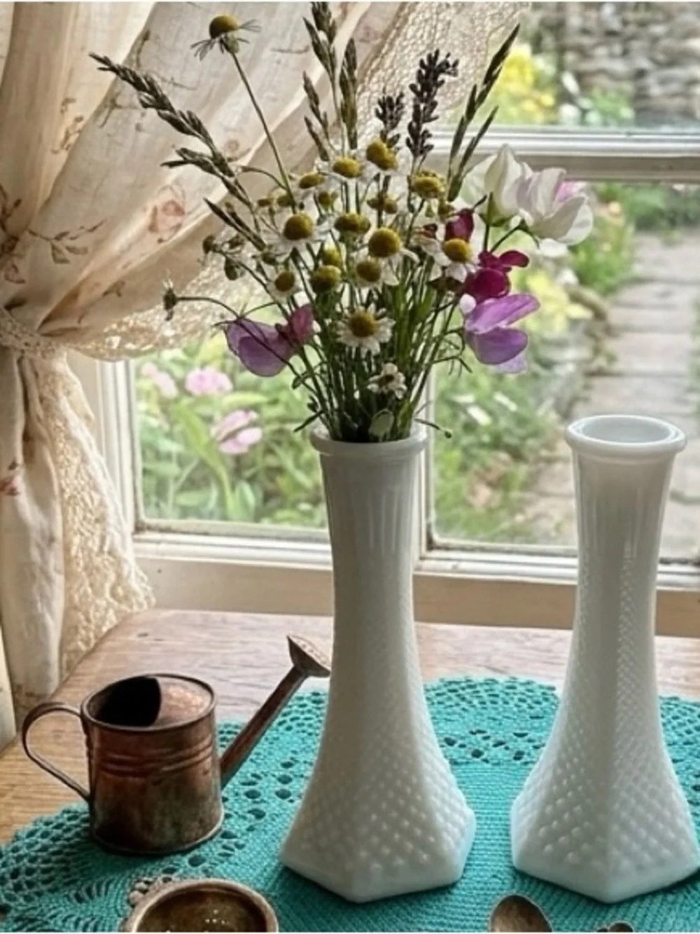 E.O. Brody Co.‎ Milk Glass 6 in Hobnail Vase Duo Cleveland Ohio # 1, 3 Vintage