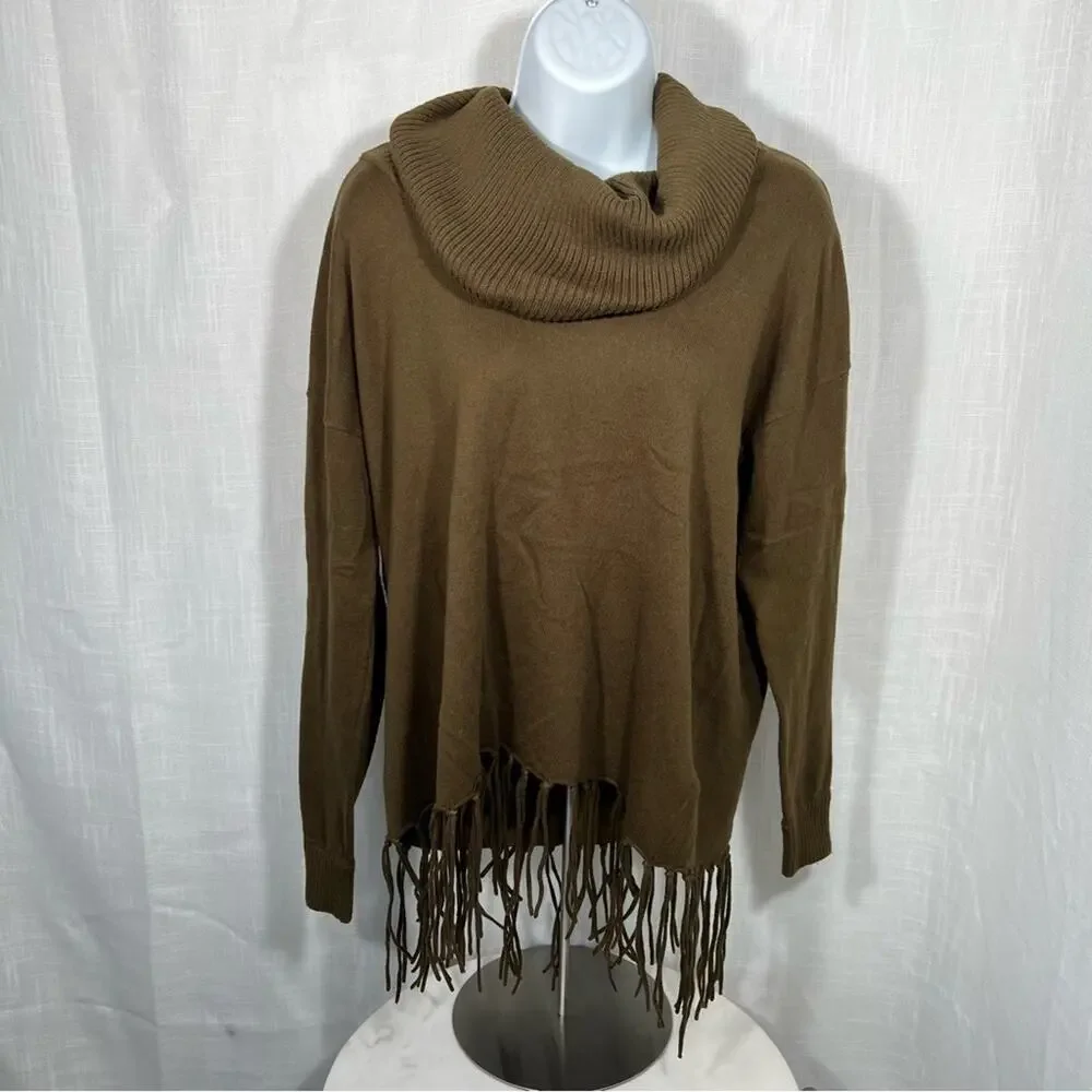 Michael Kors Fringed Cowl Neck Soft Sweater Size Small