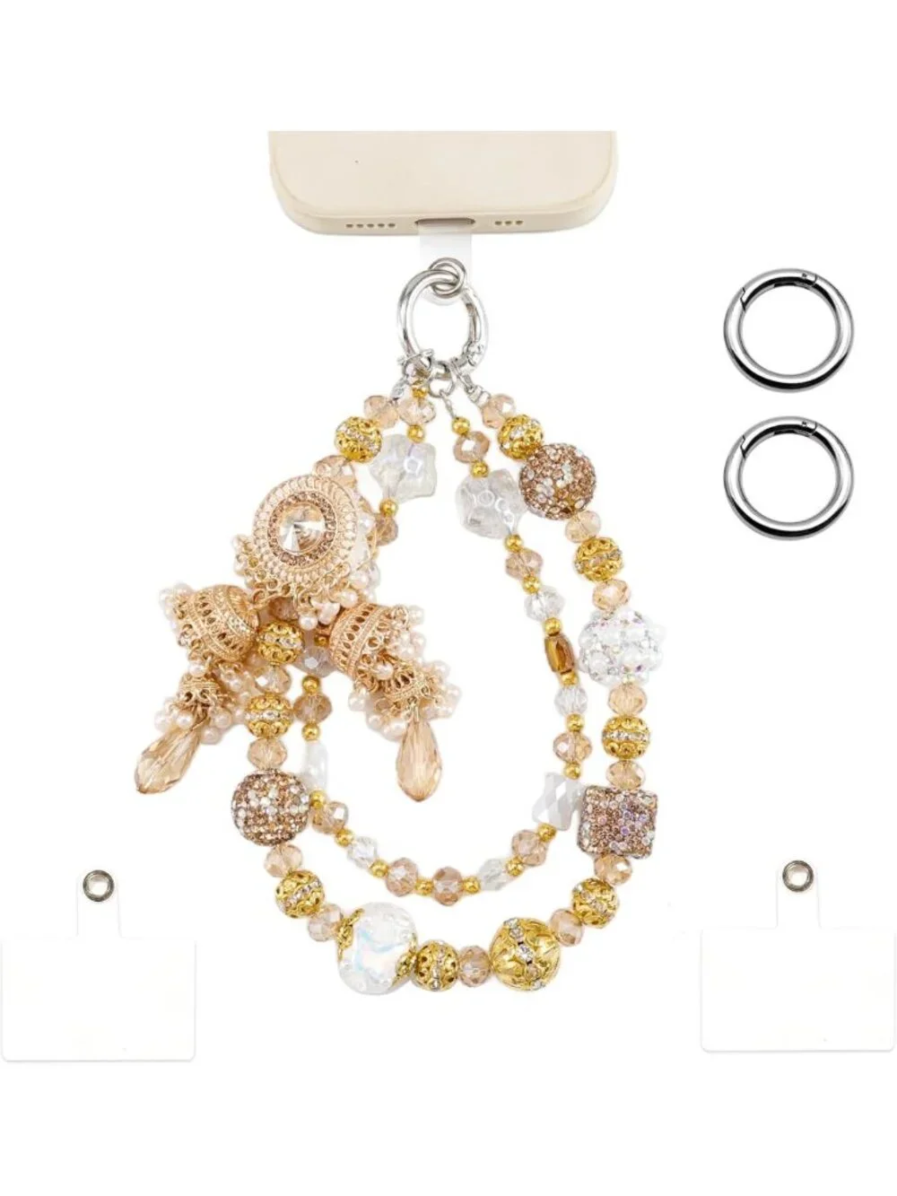 Stylish Jeweled Phone Charms Strap & Bold Bracelet for Women - Trendy Cellphone
