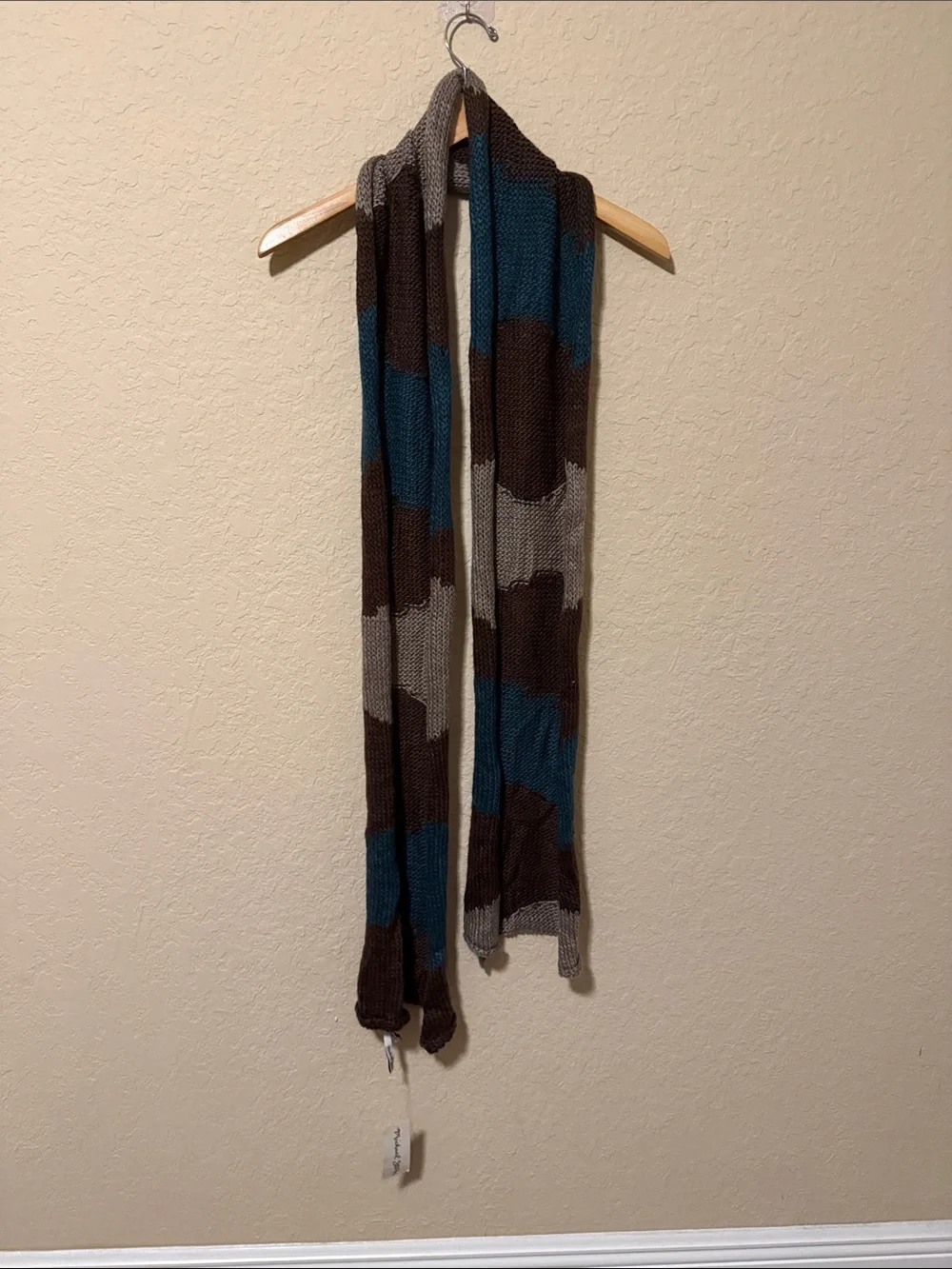 Michael Stars Desert Plateau Teal, Brown & Gray Striped Knit Scarf