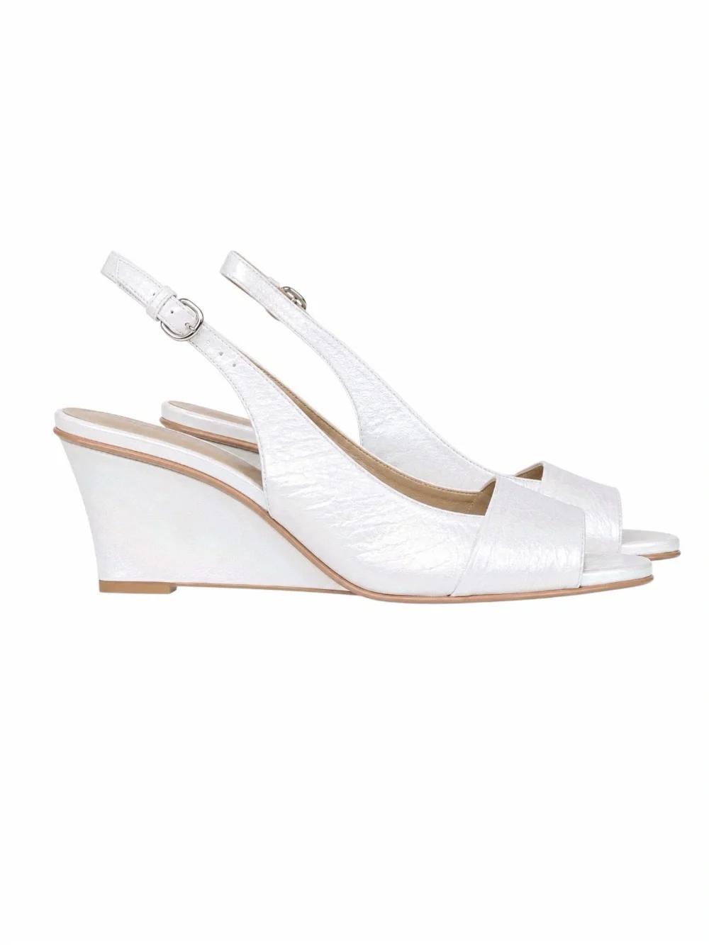 Vintage Y2K Franco Sarto 9M White Iridescent Pearl Slingback Wedge Sandals