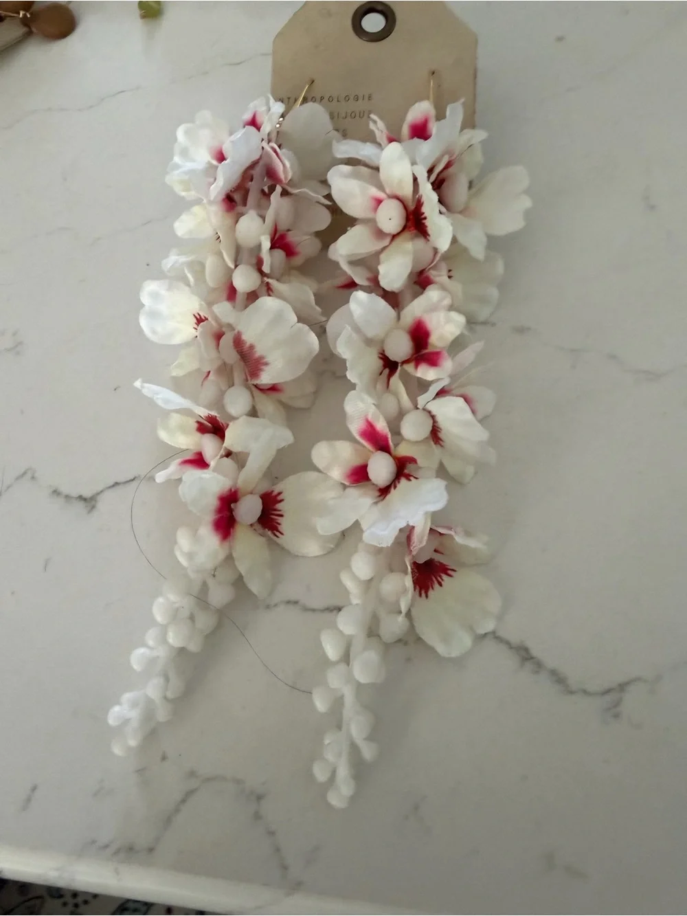 Anthropologie White and Pink Floral Vines