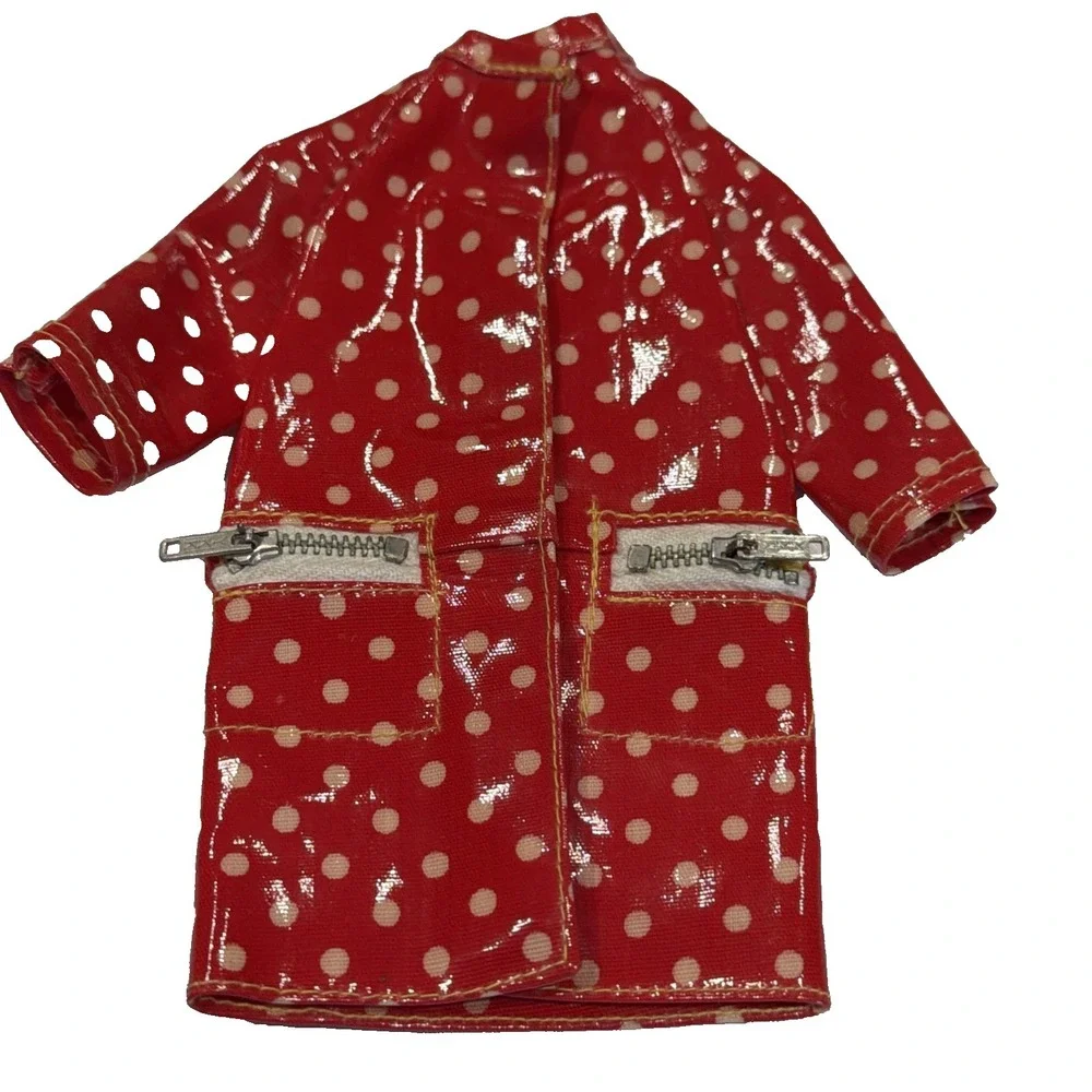 Vintage Francie #1255 Polka Dots 'n Raindrops Red Vinyl‎ Raincoat Tagged 1968
