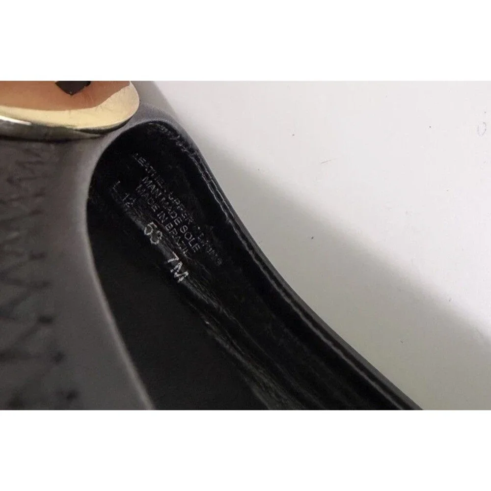 Tory Burch Reva Black Leather Gold Logo Medallion Ballet Flats Women’s Sz 7