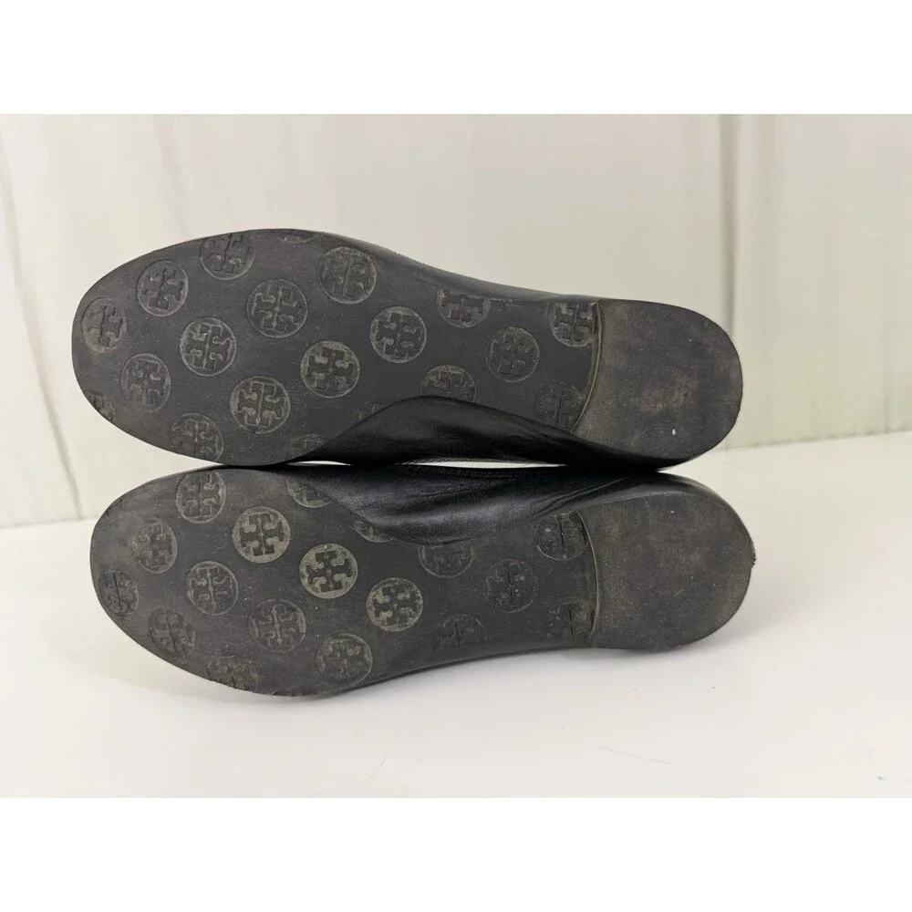 Tory Burch Reva Black Leather Gold Logo Medallion Ballet Flats Women’s Sz 7