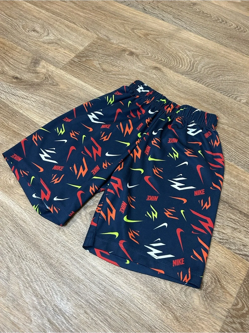 Nike Navy Boys' Graphic Athletic Shorts with Red, White & Neon Accents