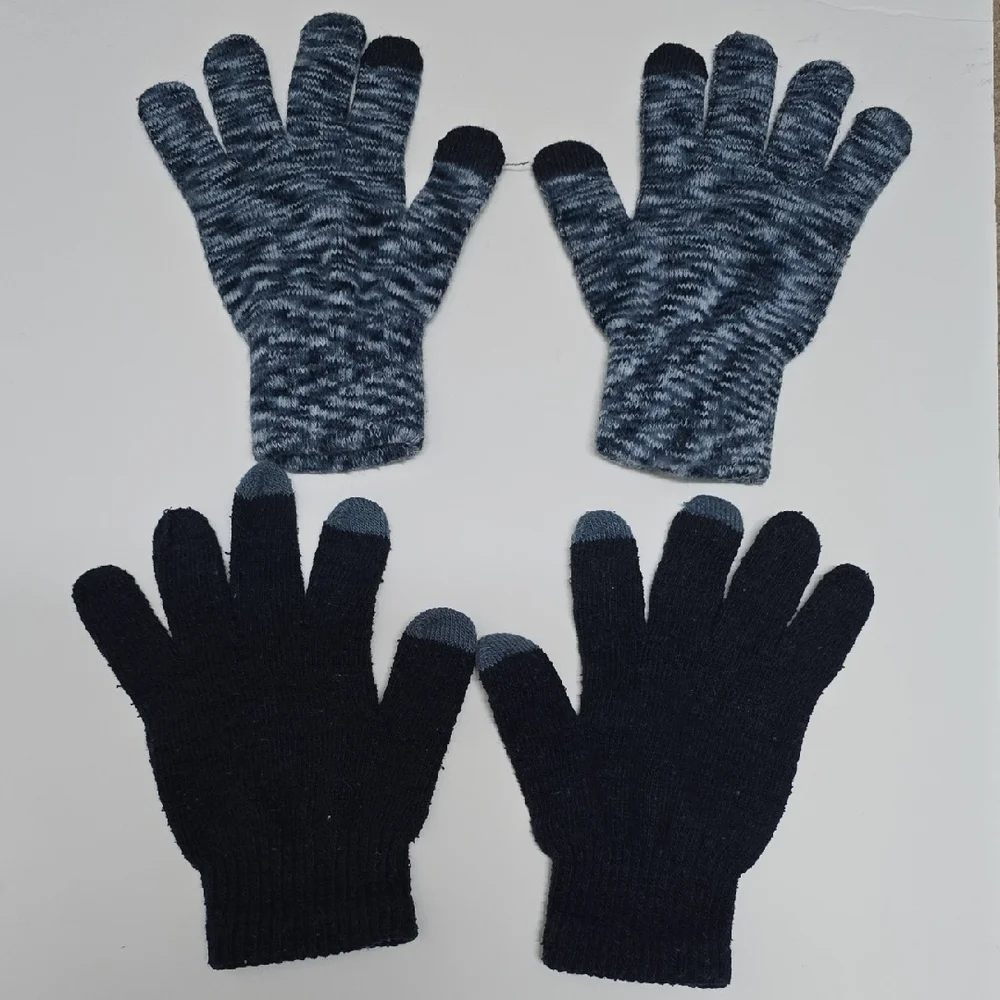 SO Set of Two Pairs of Knit Gloves - Navy Blue