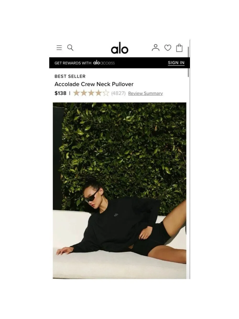 NWzt Alo Yoga Black Accolade Crew Neck Pullover Sweatshirt S