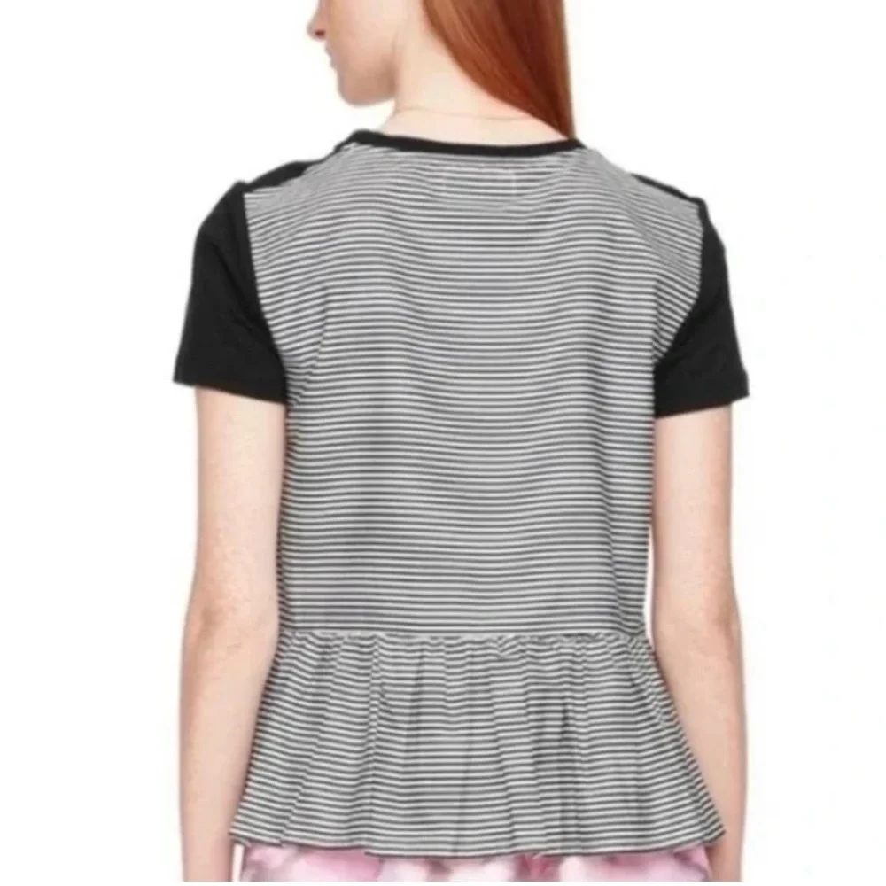 KATE SPADE Broome Street Black Short Sleeve Striped Ruffle Back T-shirt Medium