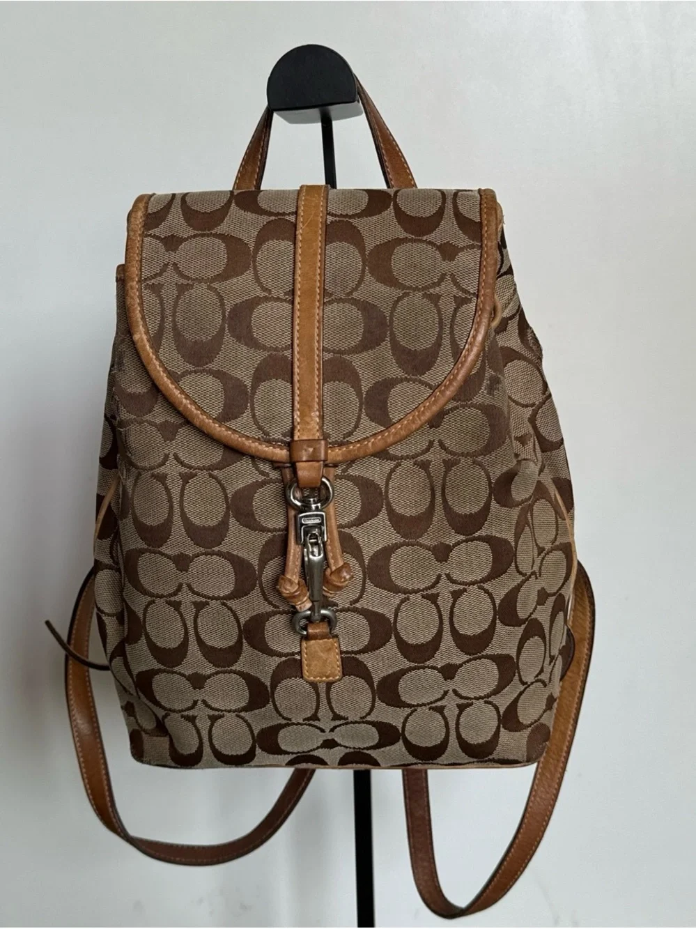 Coach Signature Canvas Drawstring Backpack in Brown and Tan