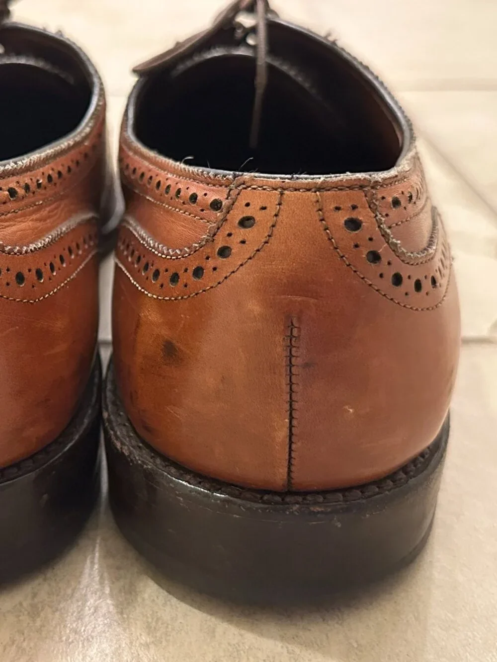 Allen Edmonds Sanford Walnut Tan Leather Cap Toe Brogue Derby Shoes Mens 11 C