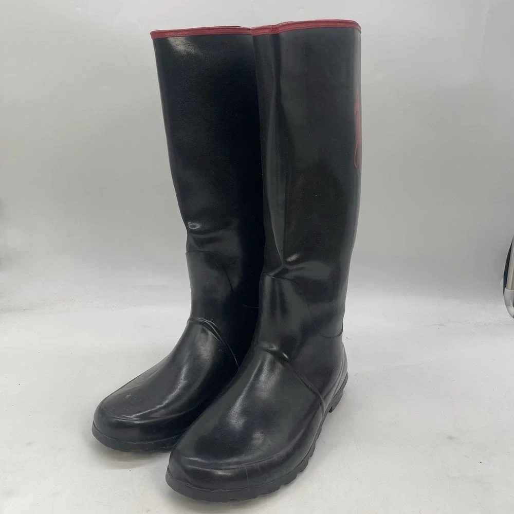 Vintage Polo Ralph Lauren Rain Boots Womens 8.5 Black Knee Hi Waterproof Rubber