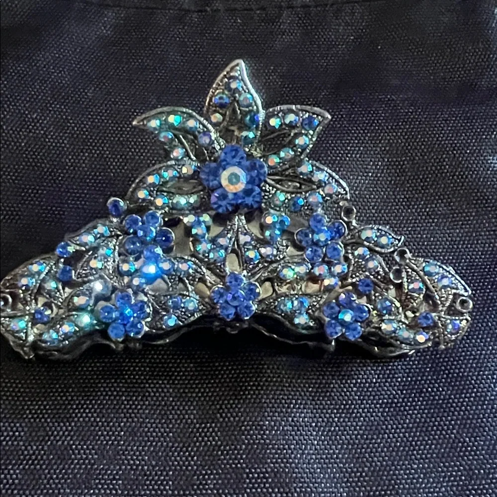 wedding clip something Blue Floral Hair Clip rhinestones and bling