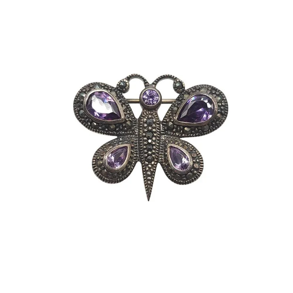 Vintage Amethyst Butterfly Brooch Marcasite By 21st And Stone
