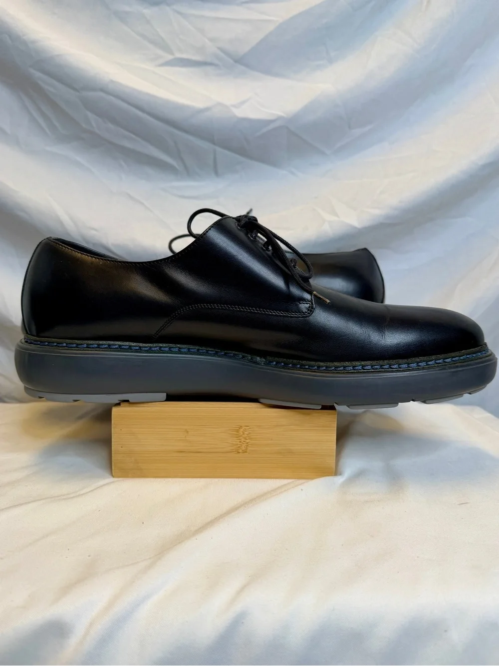SALVATORE FERRAGAMO Men’s Black Leather Gray Platform Lace-up Oxford Shoes SZ 13