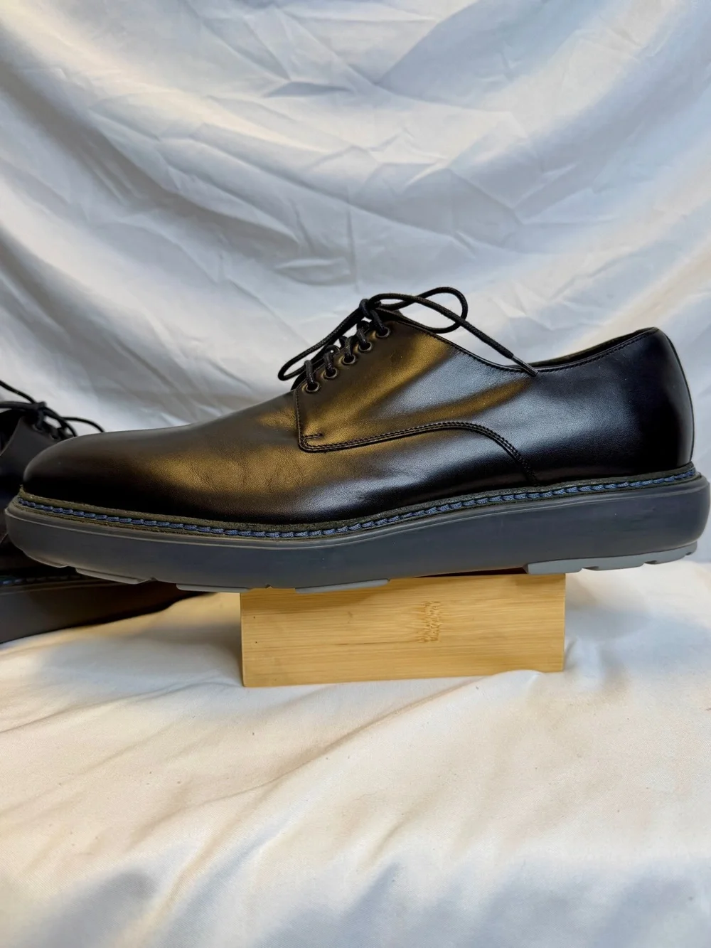 SALVATORE FERRAGAMO Men’s Black Leather Gray Platform Lace-up Oxford Shoes SZ 13