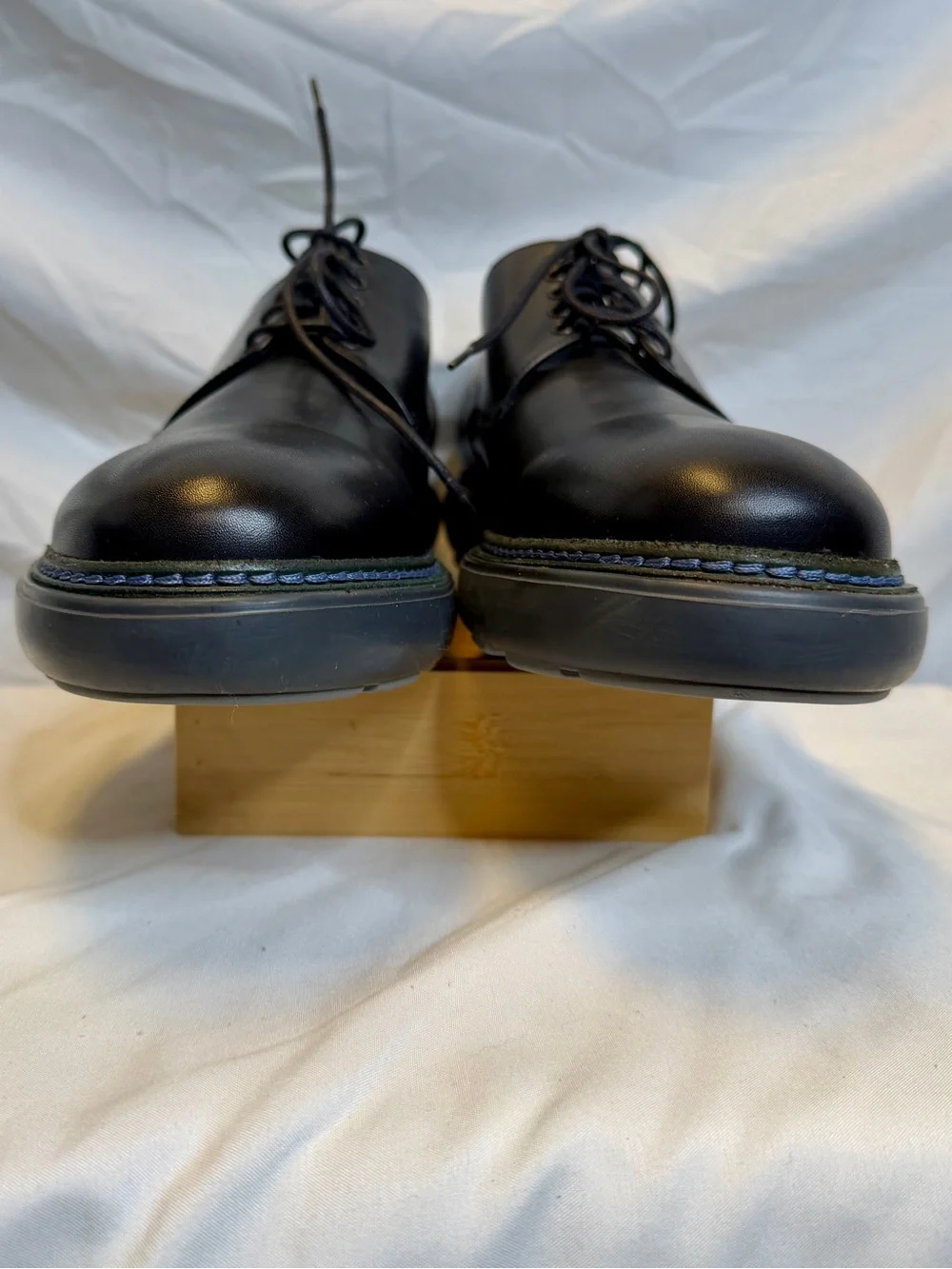 SALVATORE FERRAGAMO Men’s Black Leather Gray Platform Lace-up Oxford Shoes SZ 13