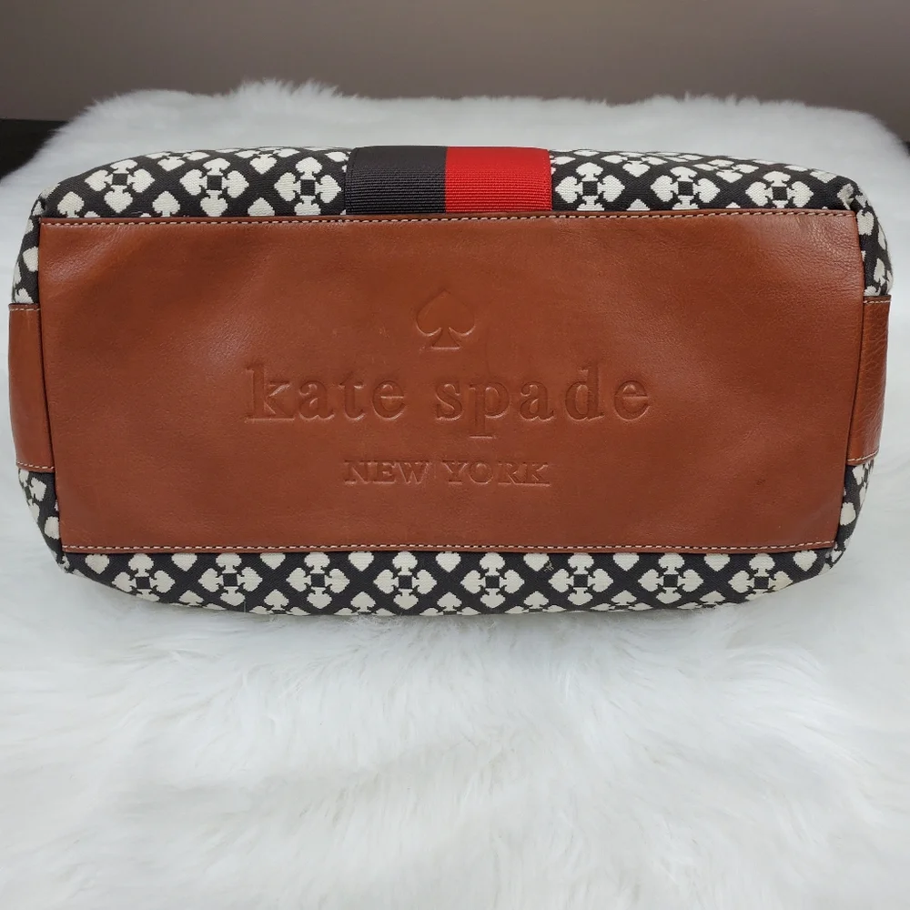 kate spade Black, White & Red Patterned Satchel with Tan Handles